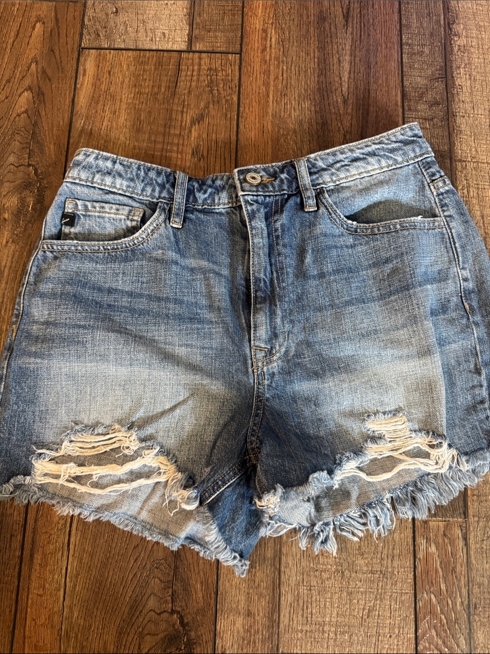KanCan Distressed Light Blue Frayed Hem Jean Shorts